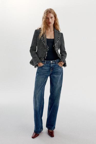 Zara STRUCTURED FRAYED BLAZER - Black / White - Image 0