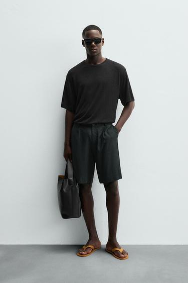 Zara HEMP - VISCOSE T-SHIRT - Black