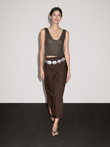 Zara Flowing satin midi skirt - Chocolate - Image 0