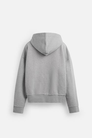 HOODIE WITH RAW EDGES - Grey marl by Zara - Image 7