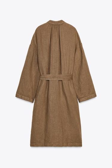 100% LINEN LONG OVERSHIRT ZW COLLECTION - Brown by Zara - Image 2