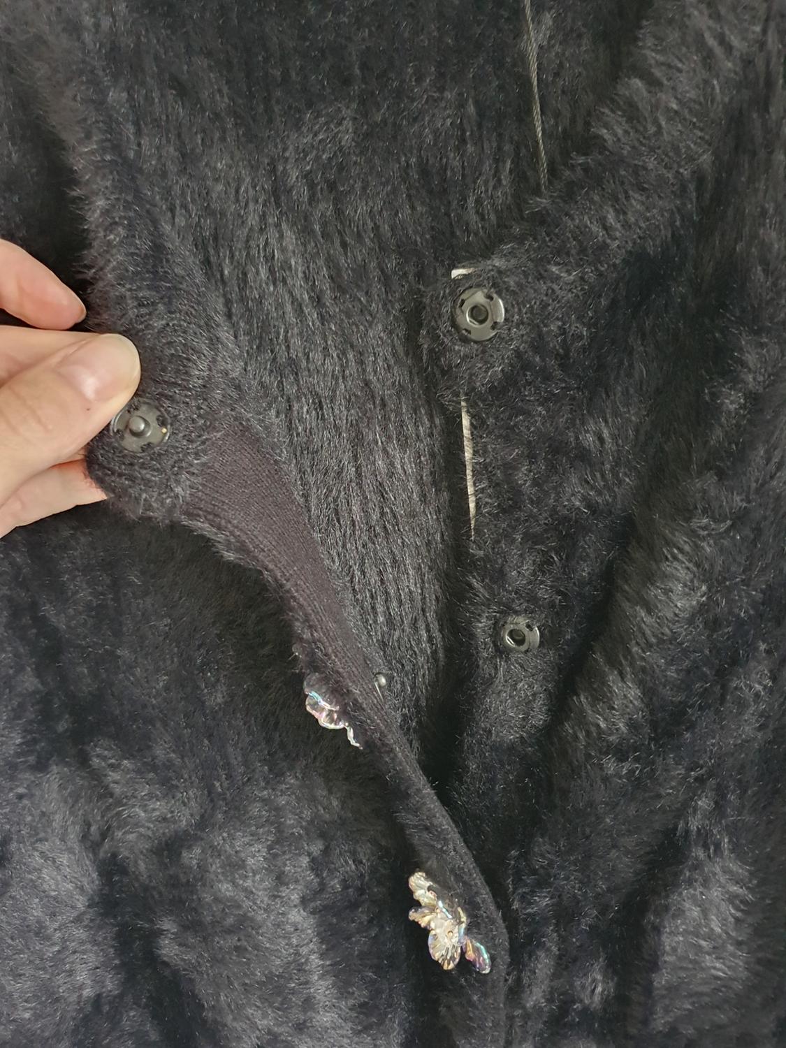 FAUX FUR KNIT CARDIGAN WITH FLORAL BUTTONS - Image 7