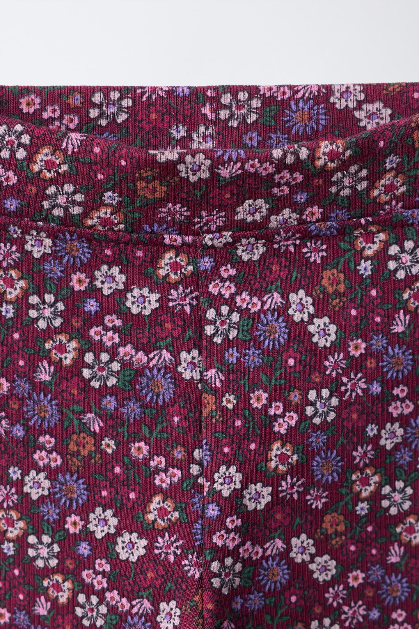 Детские леггинсы Zara Rib Knit Floral, цвет: Тёмный бордовый — фото 3