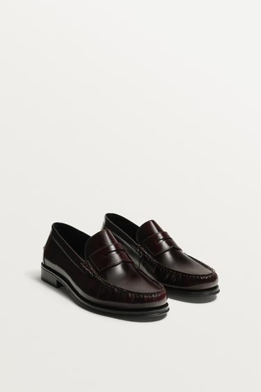 MOCASSINS DE PELL AMB ANTIFAÇ - Vermell Bordeus de Zara