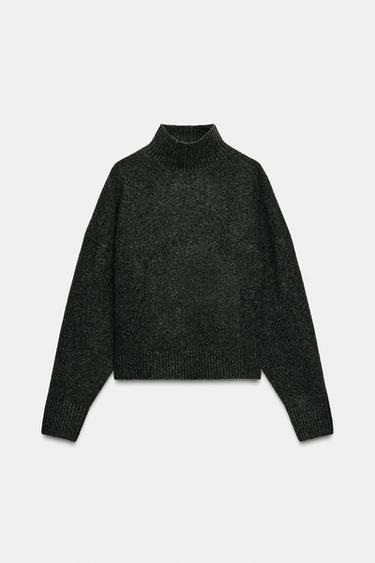 Zara SOFT KNIT HIGH NECK JUMPER - Dark gray