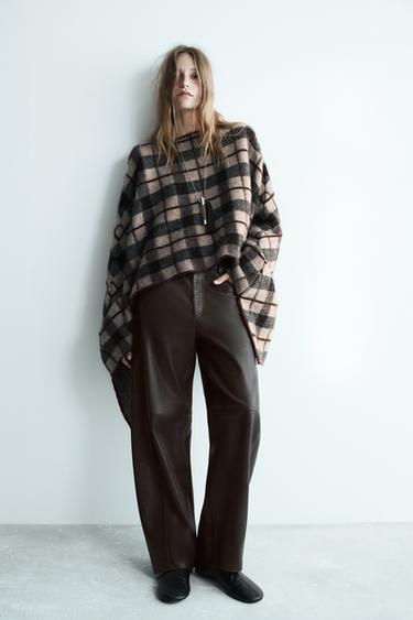 Zara ASYMMETRIC PLAID CAPE - Multicolored