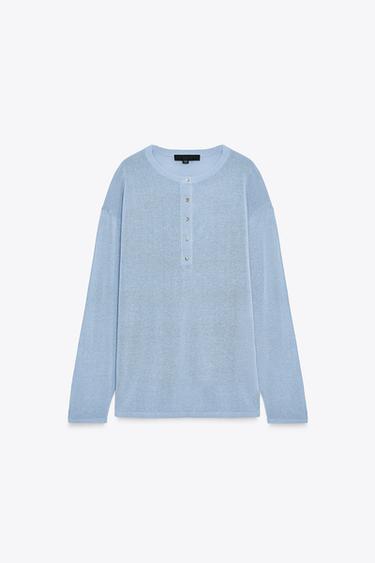 PULL OVERSIZE EN MAILLE UNIE - Bleu clair de Zara - Image 6