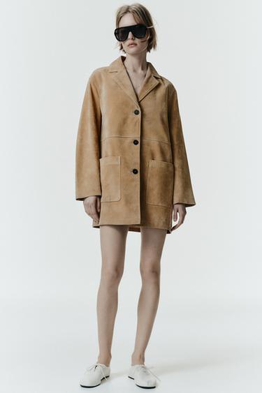 Zara 100% SUEDE LEATHER JACKET - taupe brown