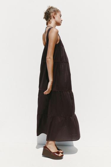 EMBROIDERED DRESS WITH LACE TRIM - Brown by Zara - Image 2