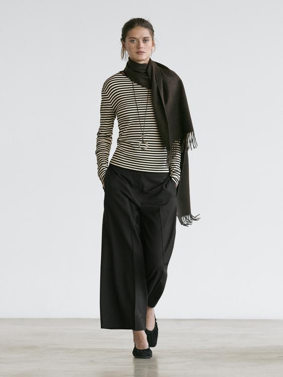 Wide-leg cropped stretch wool trousers