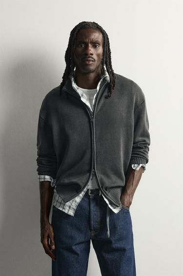 WASHED ZIP CARDIGAN — Black 2