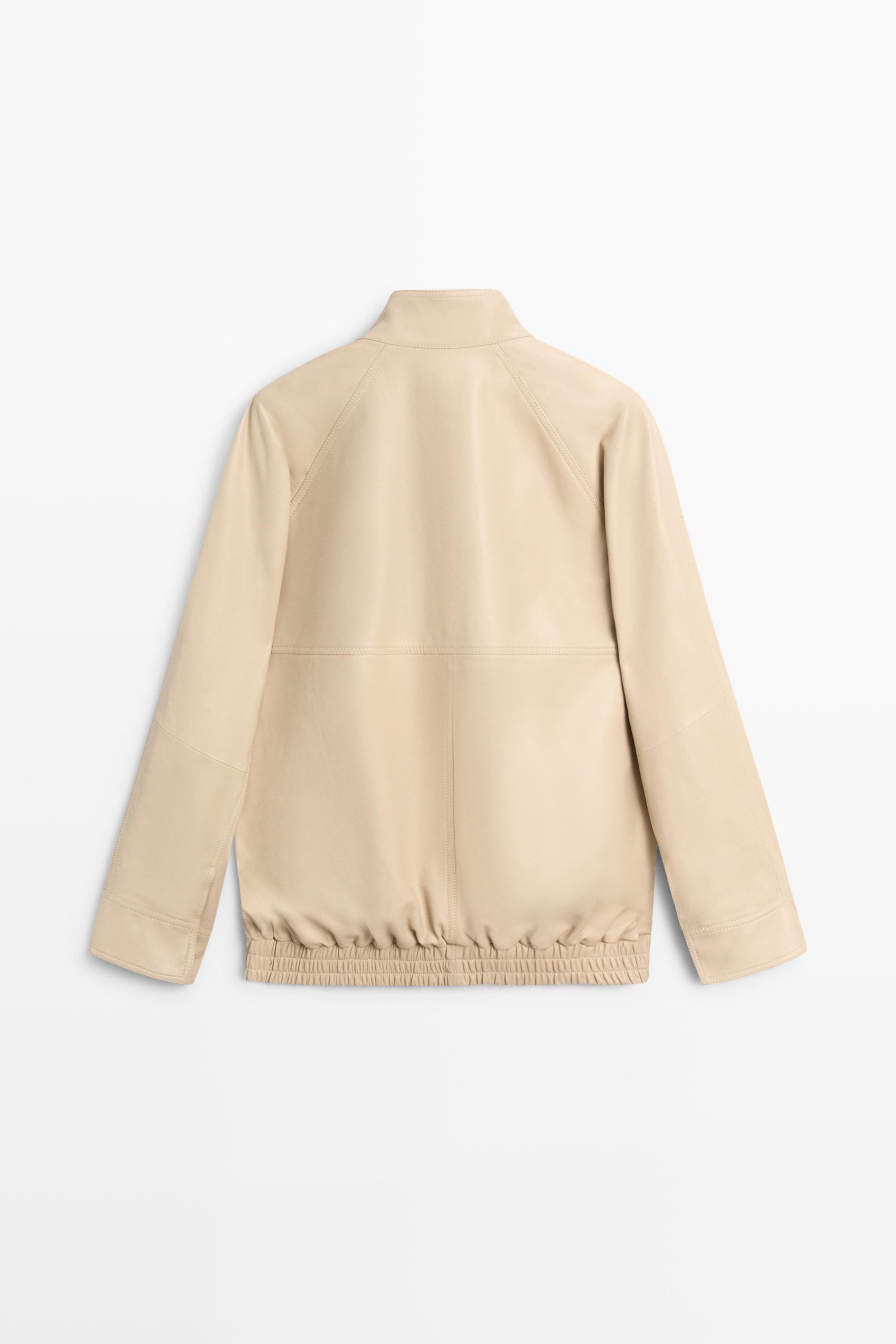 Elastic hem leather jacket - Ecru | ZARA United States
