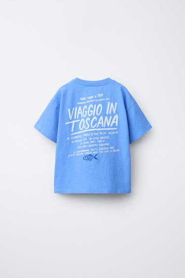 T-SHIRT À BRODERIE ET INSCRIPTION - Bleu clair de Zara - Image 1