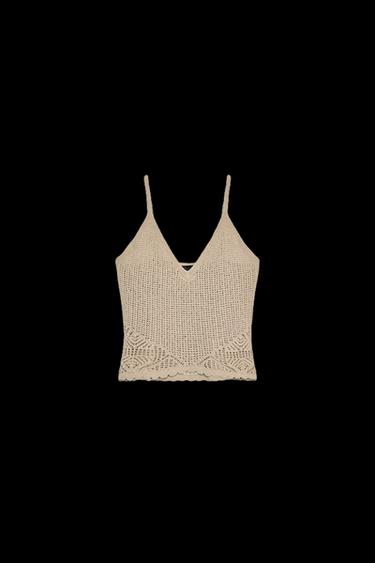 POINTELLE KNIT STRAPPY TOP - camel by Zara - Image 0