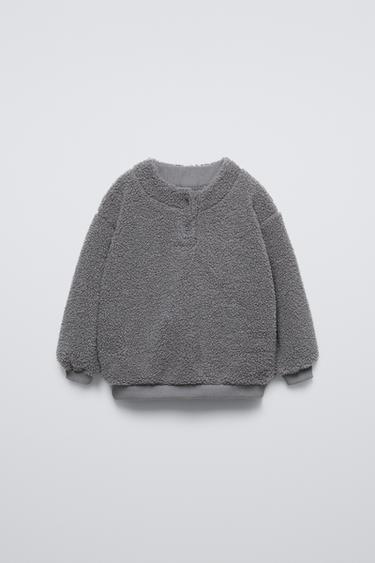 Zara FAUX SHEARLING LINED SWEATSHIRT - Anthracite grey