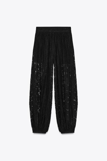 ZW COLLECTION LACE BALLOON TROUSERS - Black by Zara