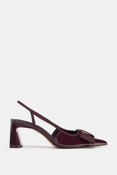 SLINGBACK HEELED SHOES WITH BOW - Burgundy Red by Zara