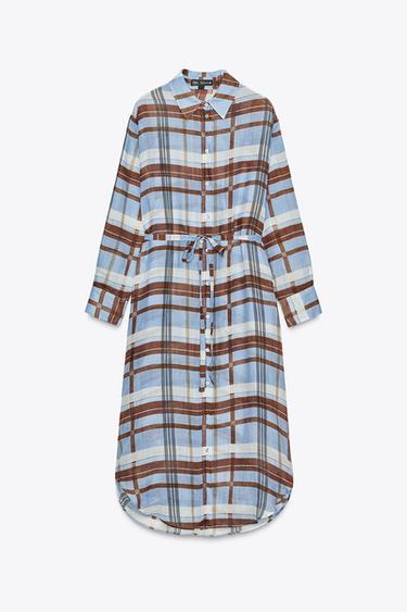 ROBE-CHEMISE EN RAMIE ZW COLLECTION - Bleu clair de Zara - Image 1