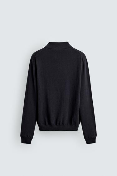 POLO EN MAILLE DE COTON ET DE LIN - Bleu marine de Zara - Image 7