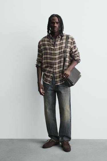 Zara RELAXED FIT PLAID SHIRT - Black / White - Image 0
