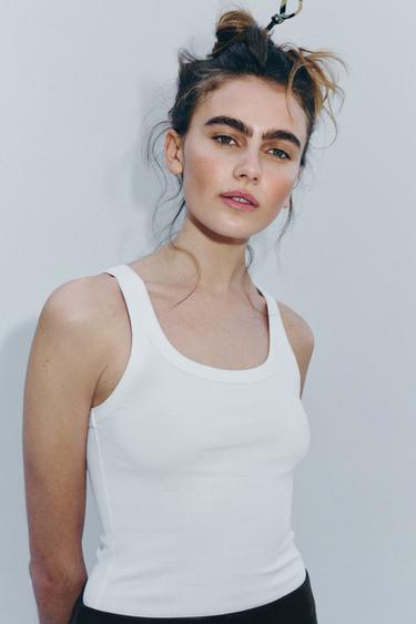 RIB SLEEVELESS TOP - White by Zara