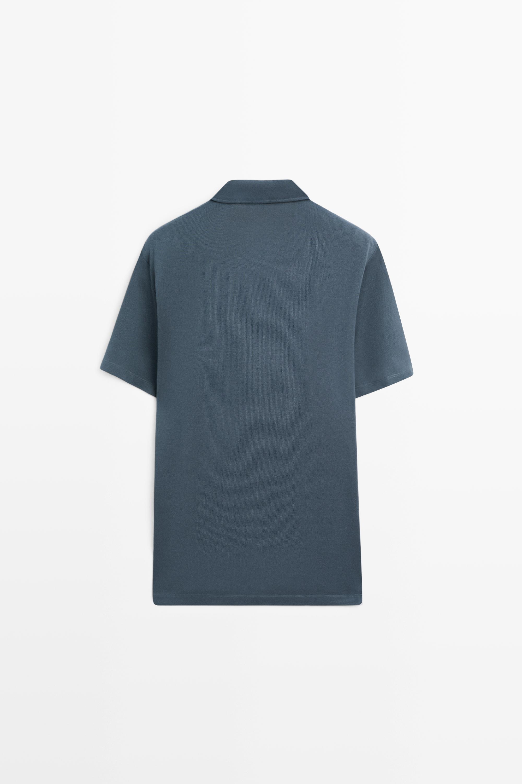 Micro-textured V-neck piqué polo shirt