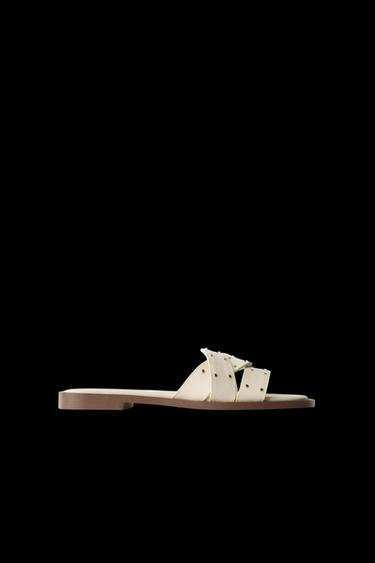 STUDDED CROSSOVER FLAT SANDALS - Ecru White by Zara - Image 0