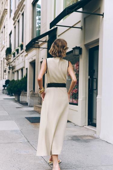 LINEN BLEND MIDI DRESS WITH BELT - Light beige by Zara - Image 2