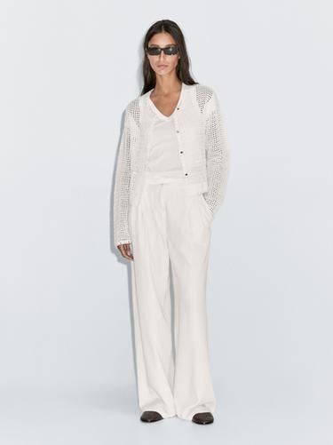 Zara 100% cotton openwork crochet cardigan - White - Image 0