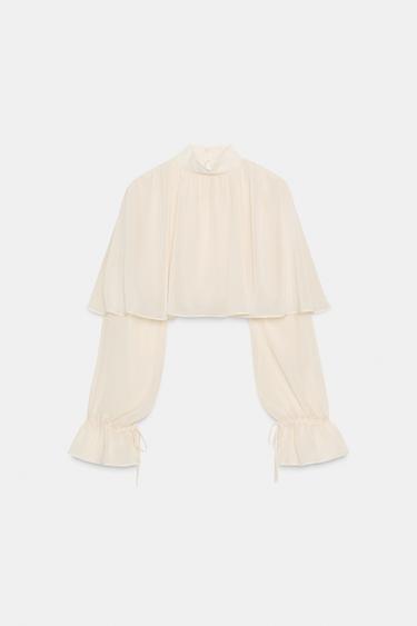 GEORGETTE CAPE TOP - Ecru by Zara - Image 4