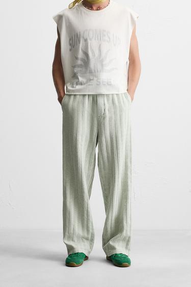 RELAXED FIT JACQUARD TROUSERS - Light green by Zara