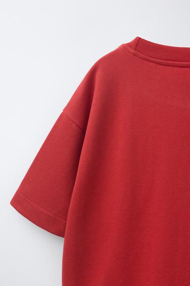 SWEAT MANCHES COURTES À INSCRIPTION - Rouge de Zara - Image 3