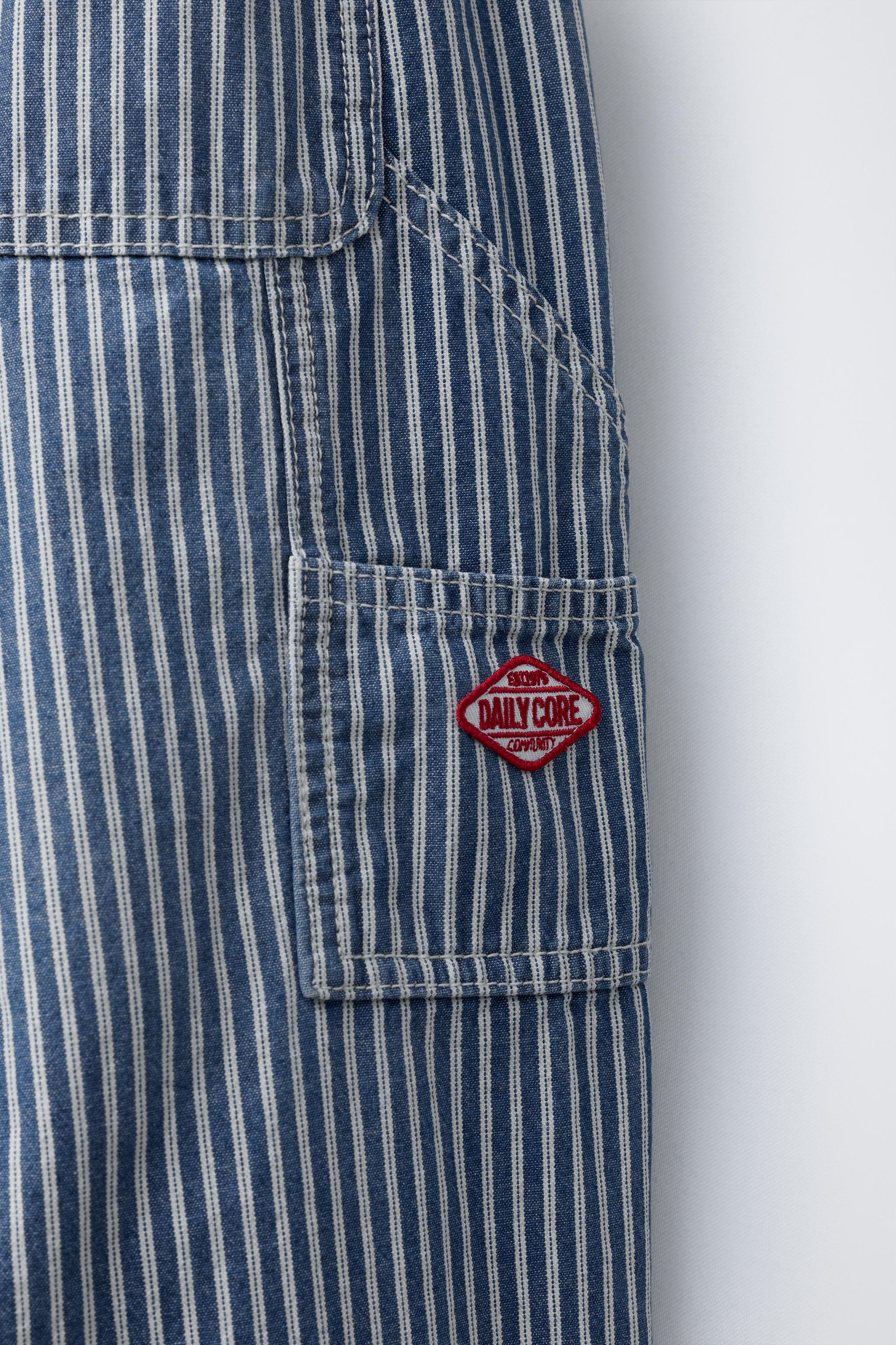 STRIPED BALLOON DENIM PANTS - Blue | ZARA United States