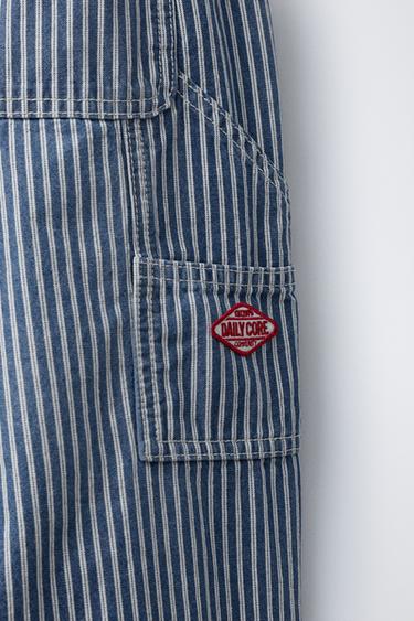 STRIPED BALLOON DENIM TROUSERS - Blue by Zara - Image 3