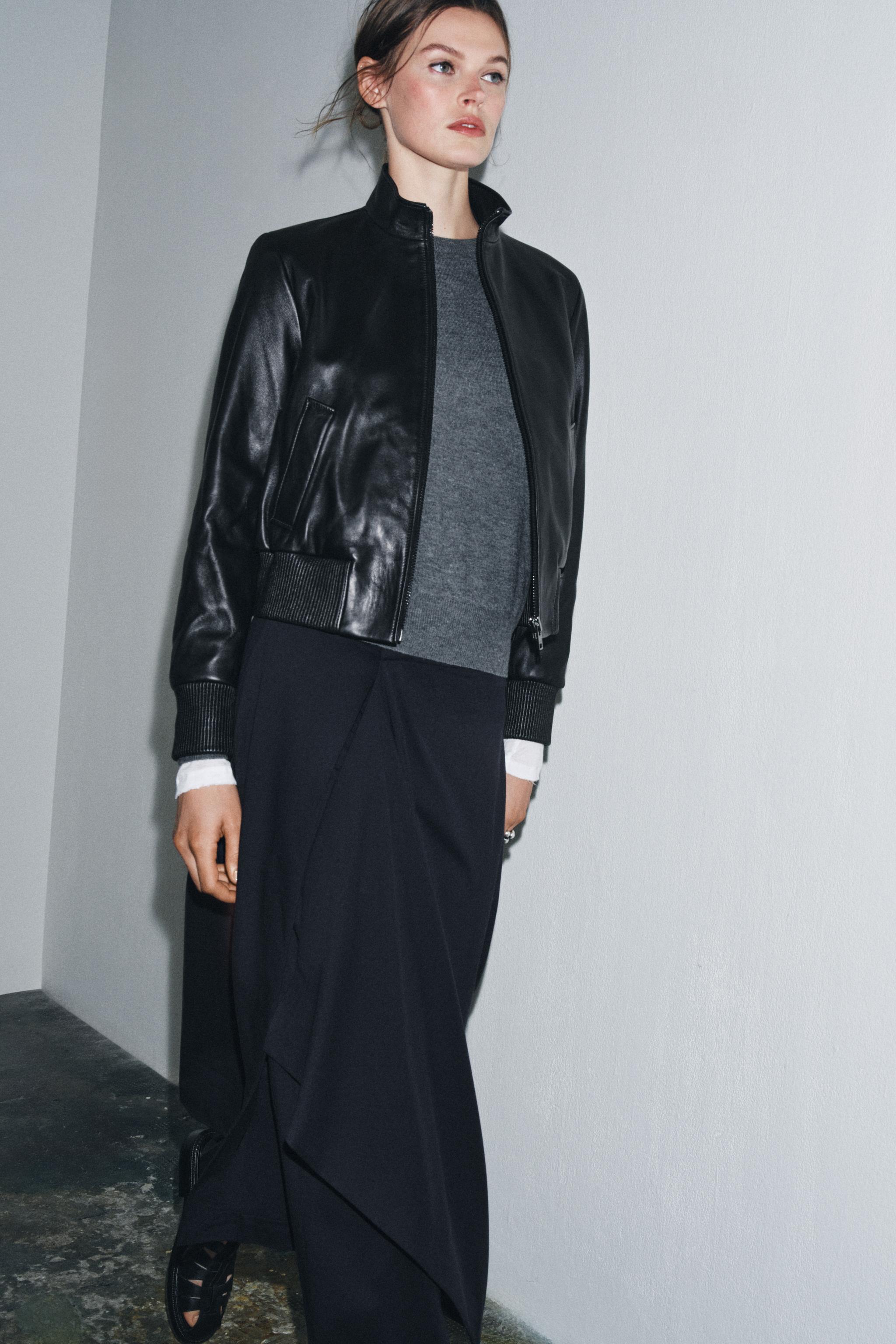ZW COLLECTION LIMITED EDITION LEATHER BOMBER JACKET - Black | ZARA