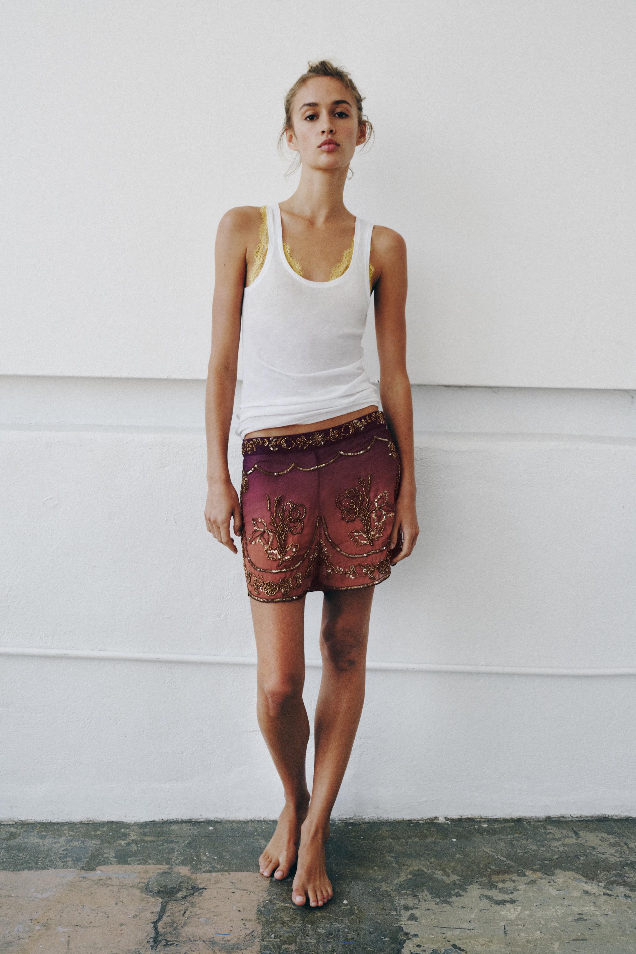 Женские шорты Zara LIMITED EDITION TIE-DYE BEADED SHORTS