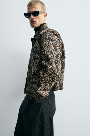 PRINTED SHEEPSKIN LEATHER JACKET - Black / White by Zara - Image 6