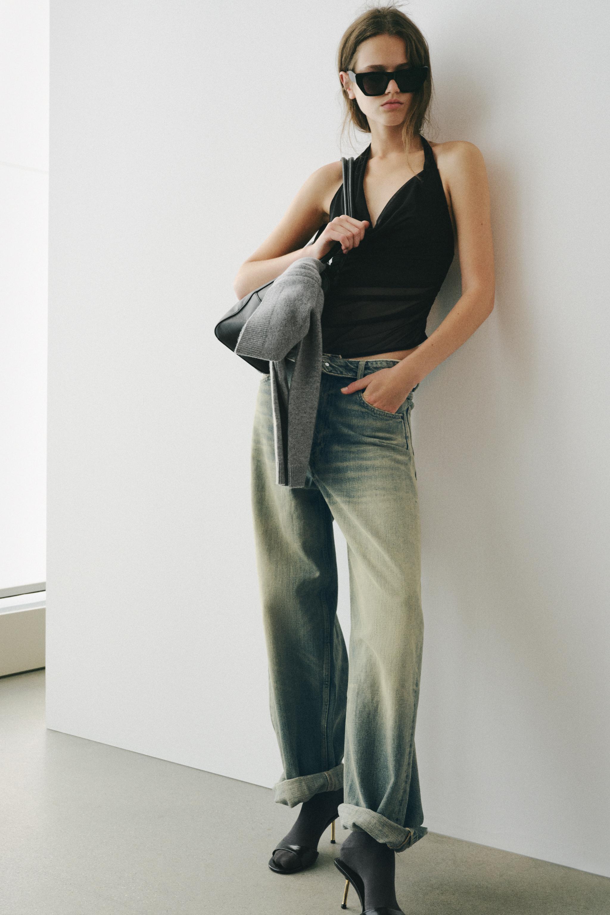 TRF MID-WAIST RIPPED FOLDED WAISTBAND JEANS