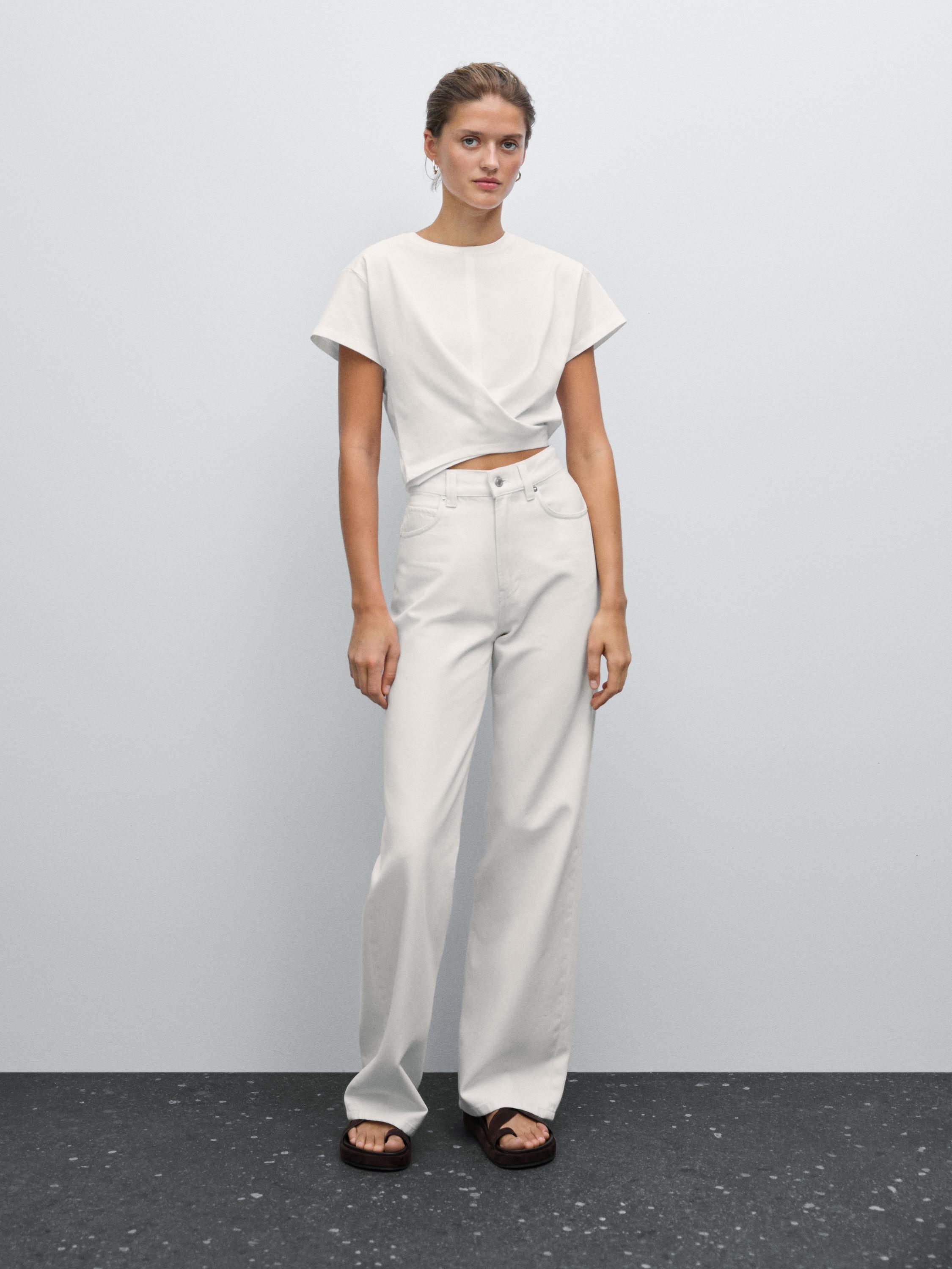 100% cotton T-shirt with tie detail - White | ZARA United States