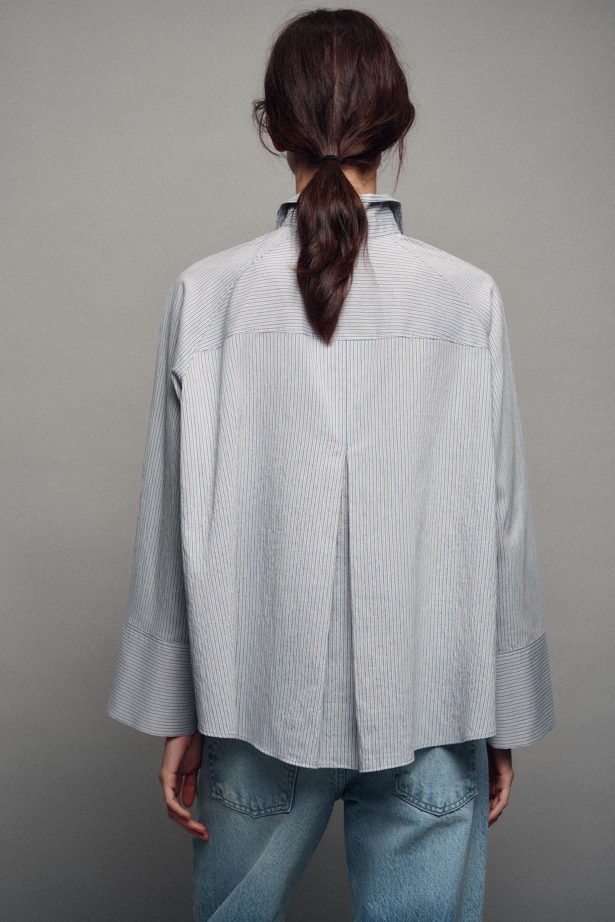 Zara ZW COLLECTION ÇİZGİLİ ANVELOP GÖMLEK görsel 5