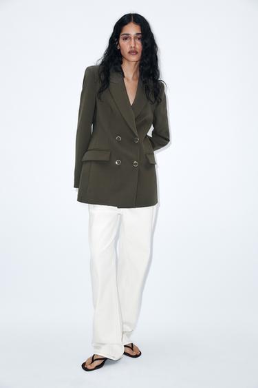 BLAZER CRUZADA HOMBRERAS - Khaki oscuro de Zara - Imagen 0