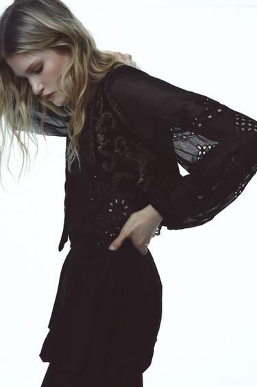 Zara EMBROIDERED VELVET VEST ZW COLLECTION - Black