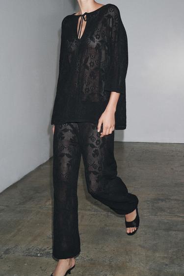 OVERSIZED FLORAL TEXTURED KNIT TOP - Black by Zara - Image 1