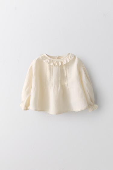 OVERHEMD PLOOIEN EN KANT KATOEN LINNEN LIMITED EDITION - Ecru van Zara