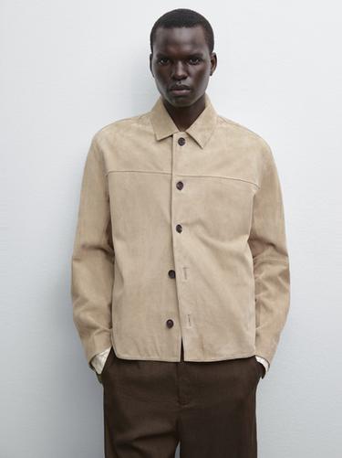 Zara Short suede leather jacket - Light khaki