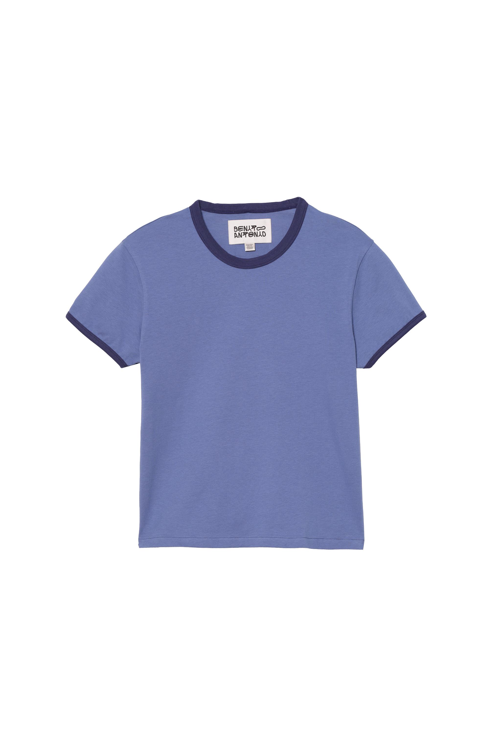 SLIM FIT RIB CONTRAST T-SHIRT — Blue