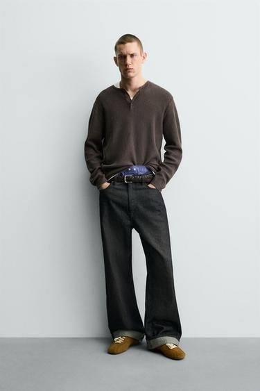 HENLEY NECK TEXTURED JUMPER - Brown by Zara - Image 0