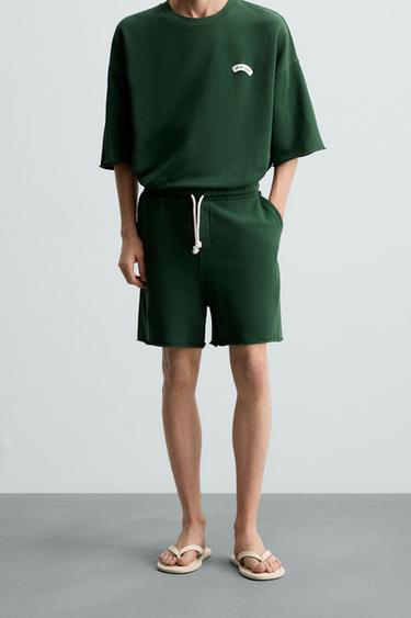 Zara PATCH JOGGER SHORTS - Green