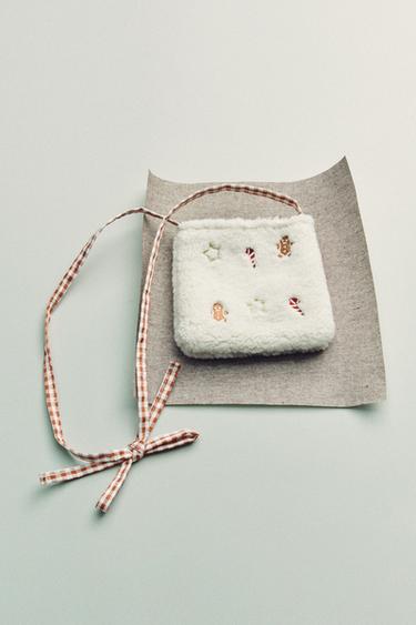 Zara CHRISTMAS SHEARLING CROSSBODY BAG - Off White