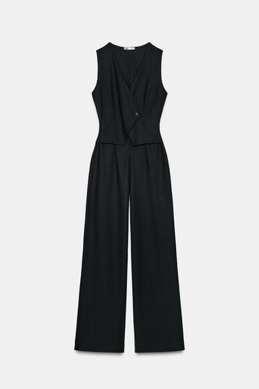 LONG CREPE JUMPSUIT WITH WAISTCOAT DETAIL - Black by Zara - Image 4
